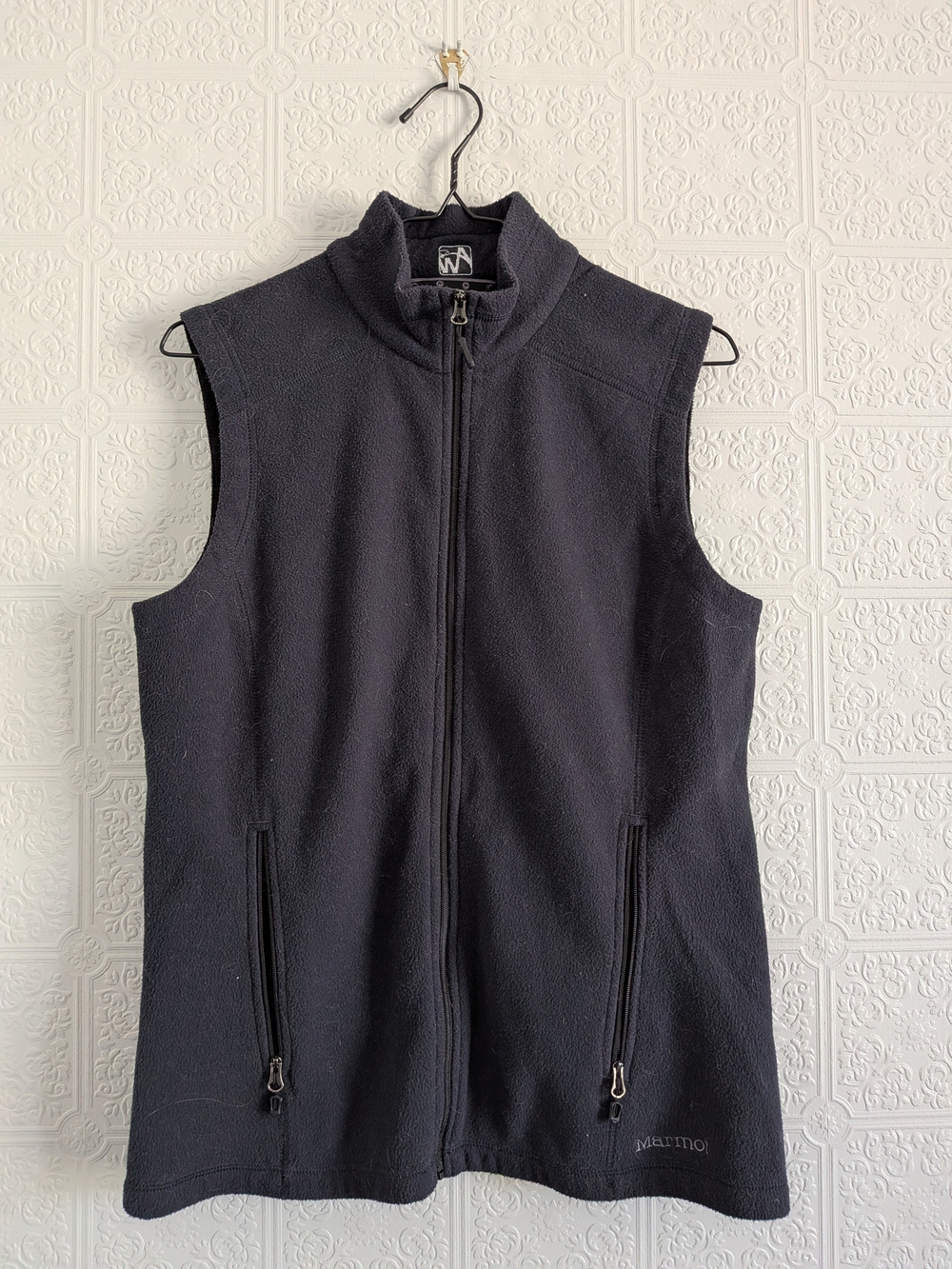Marmot Black Sleeveless Fleece Vest with Stand Collar